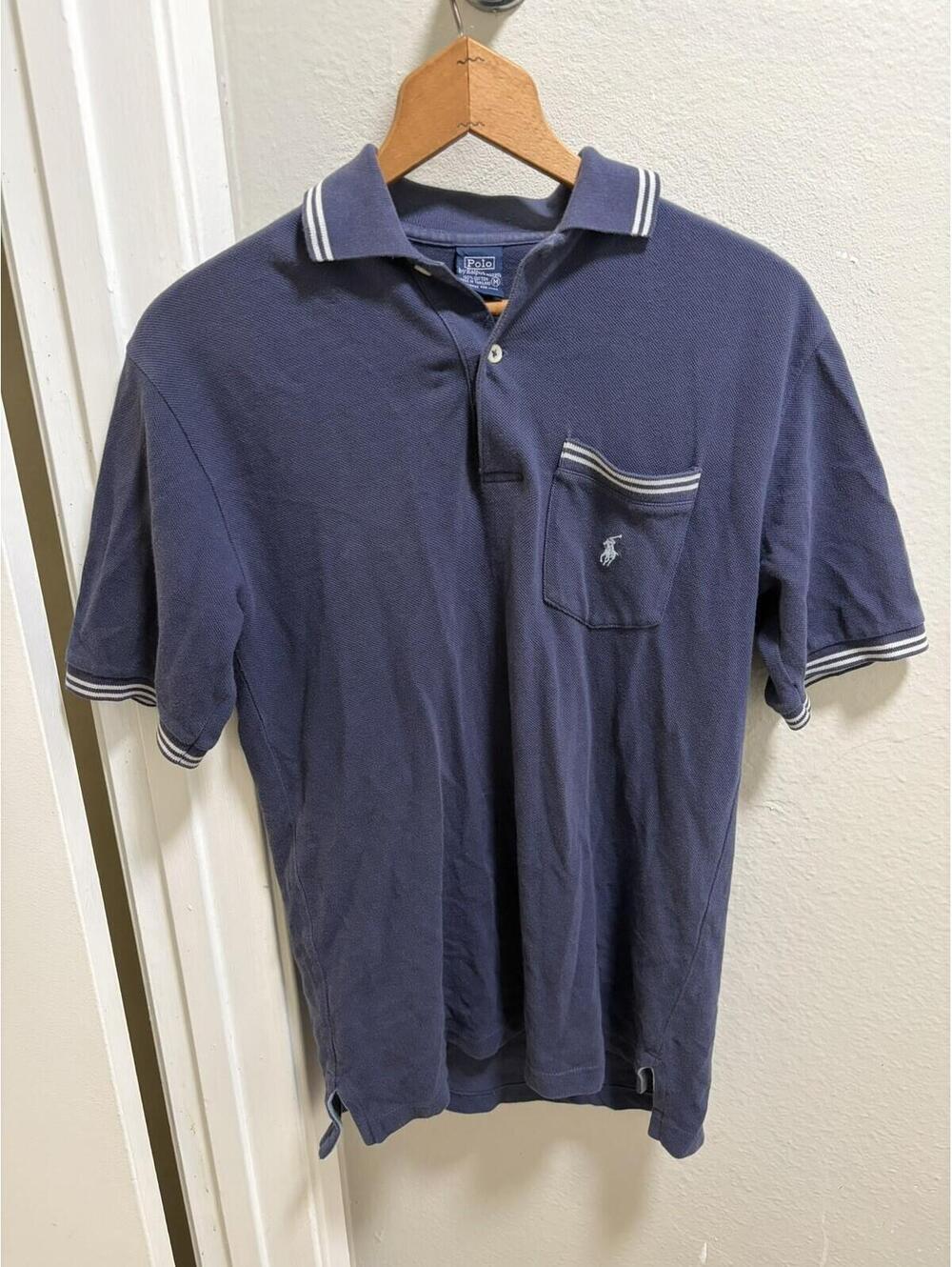 VTG Polo Ralph Lauren Polo Shirt M Navy and White Preppy